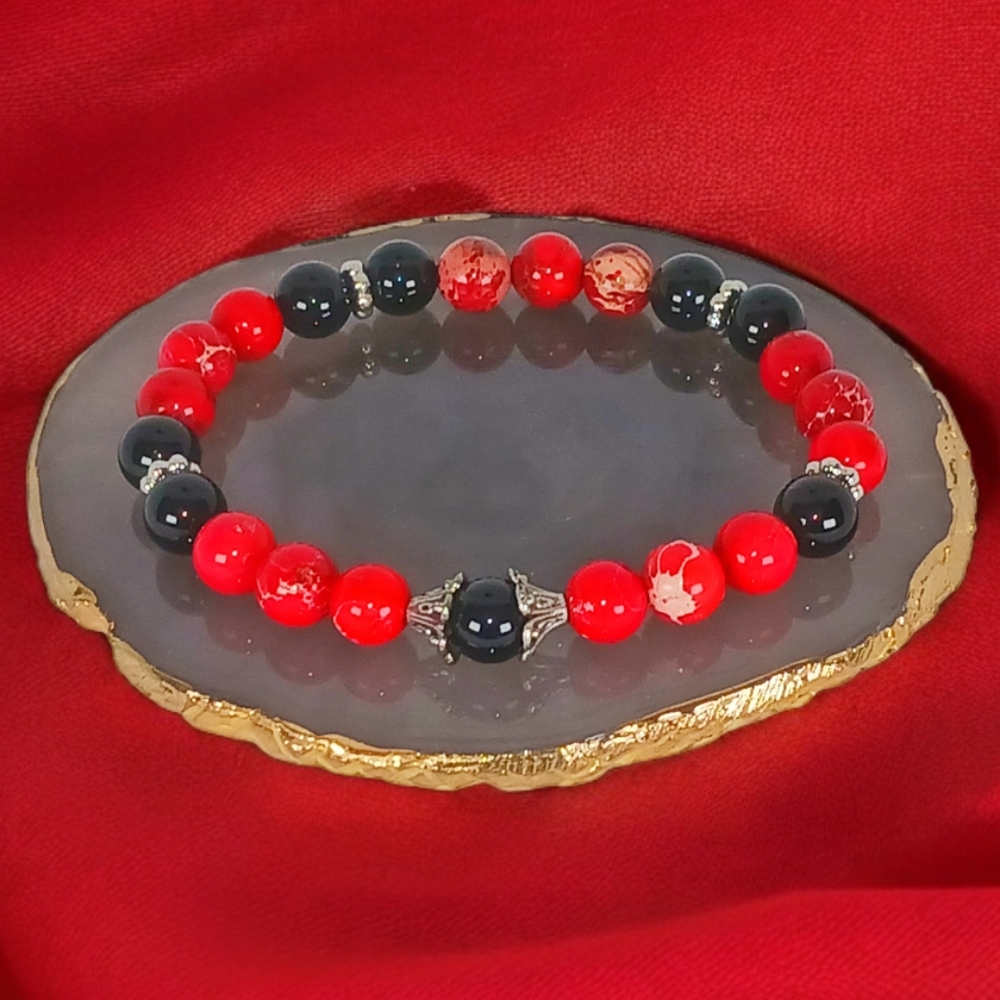 Sea Sediment Jasper & Black Onyx Mala Bracelet Trad Soft Goth Gothic Grunge 00s